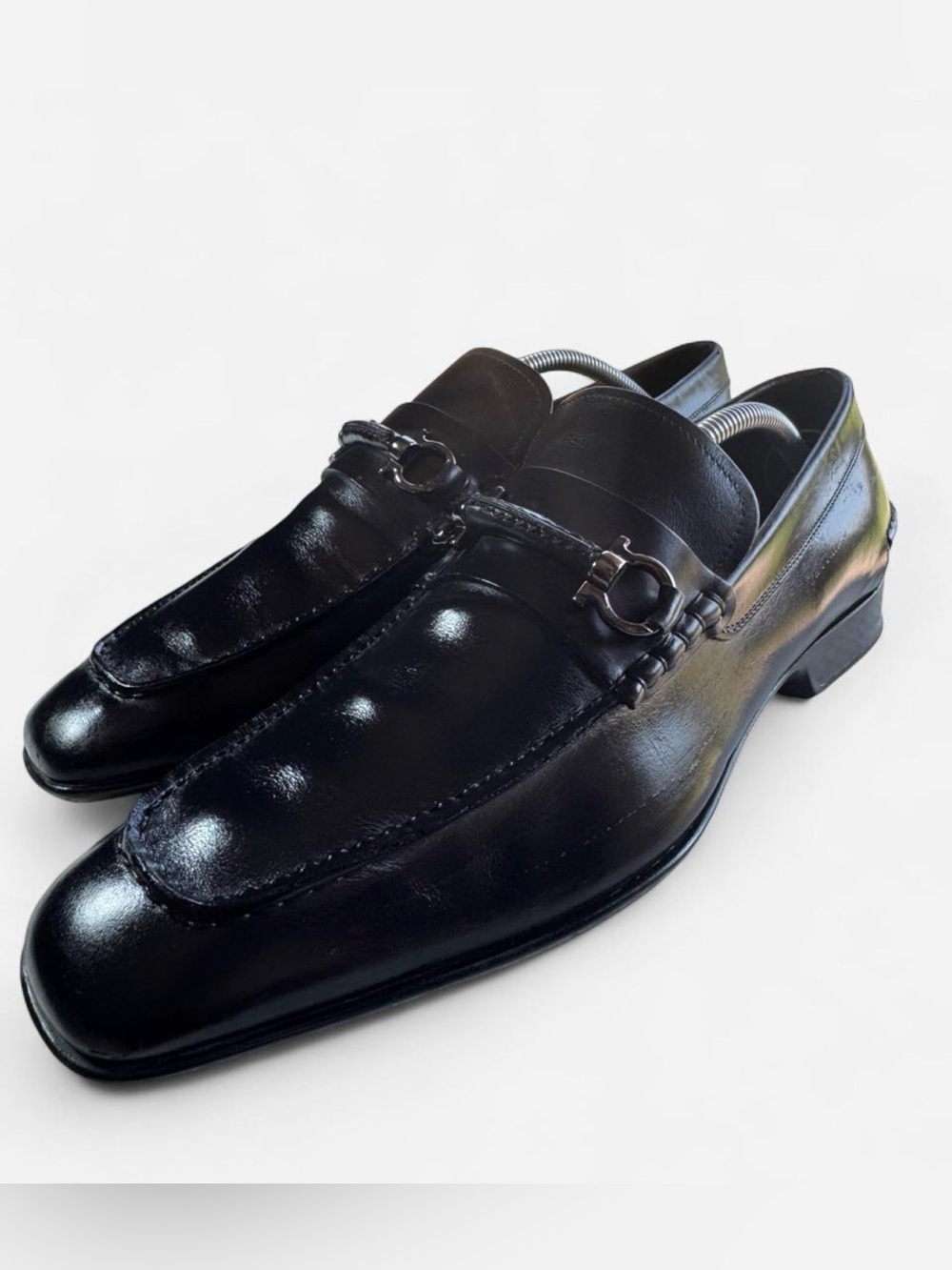 Salvatore Ferragamo Black Leather Horsebit Loafers 10 D